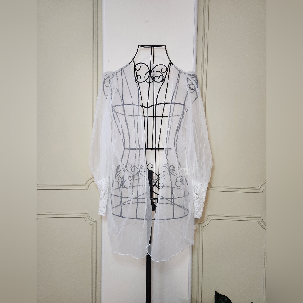 Vintage Frederick's of Hollywood White Sheer Open Front Dressing Robe, Bridal